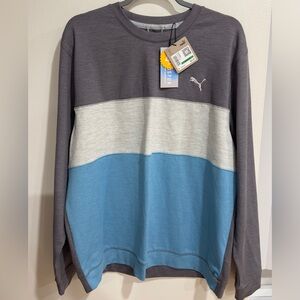 Puma Men's UPF 40 Crewneck Sweatshirt Colorblock Gray Blue NEW